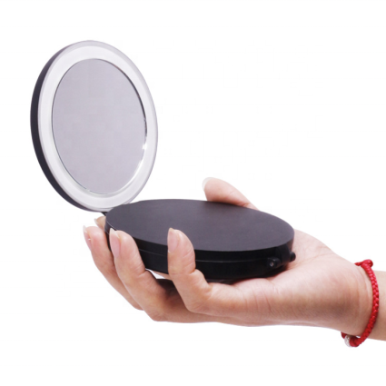 Kompakter dreiseitiger Reisespiegel mit LED-Licht (5-fache und 10-fache Vergrößerung) - Schwarz